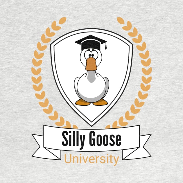 Silly Goose University - Angry Cartoon Goose Design With Golden Details by Double E Design